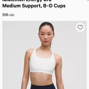 NWT lululemon Energy White Sports Bra